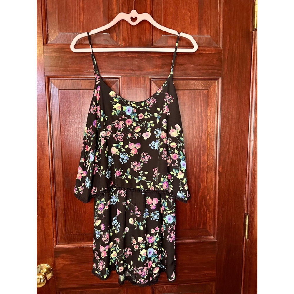 Liberty Love Medium Floral Shorts Romper With Pom Pom Trim